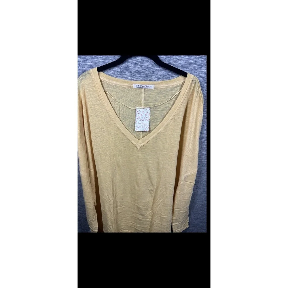 NEW Free People Women's On My Mind V-Neck Long Sleeve Shirt Camel/Yellow Size M - Picture 4 of 13